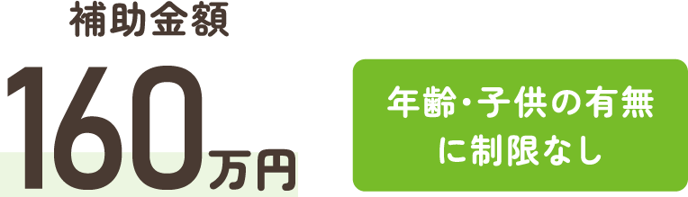 補助金額160万円　年えうぃ・子供の有無に制限なし